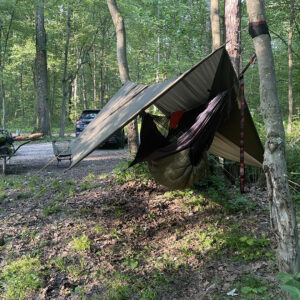 Hammock and picnic table at campsite
