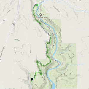 Topographical map showing a hiking path with highlights showing the route taken